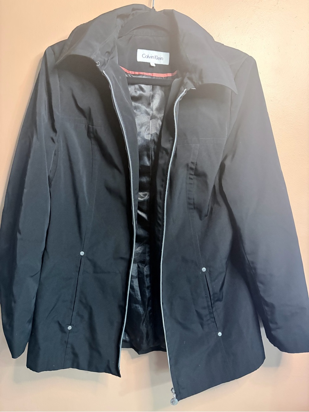 Calvin Klein Women's Black Trench Coat with Zip Front